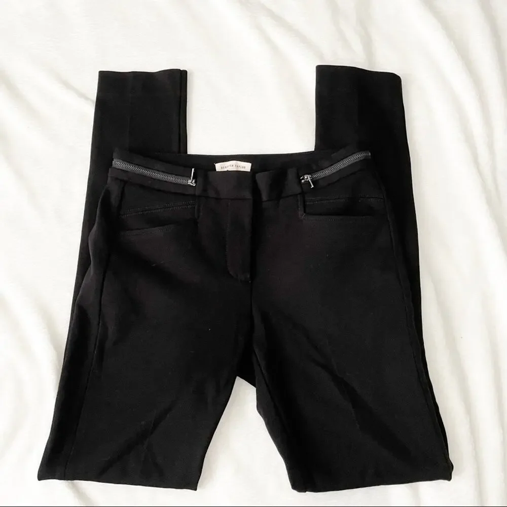 Rebecca Taylor black twill pants skinny zipper waist band size 0